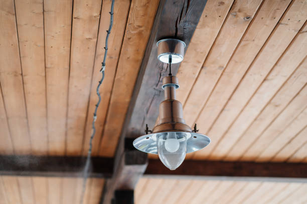 istock terrace ceiling with lamp and fog cooling system. comfortable stay 1338907823