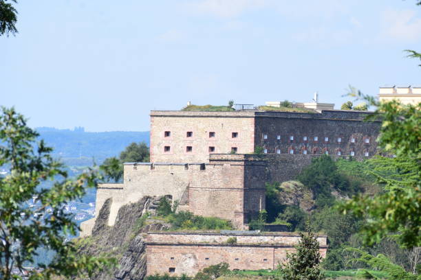 Koblenz, Germany - 09/06/2021: Festung Ehrenbreitstein - Rhine side building with hostel