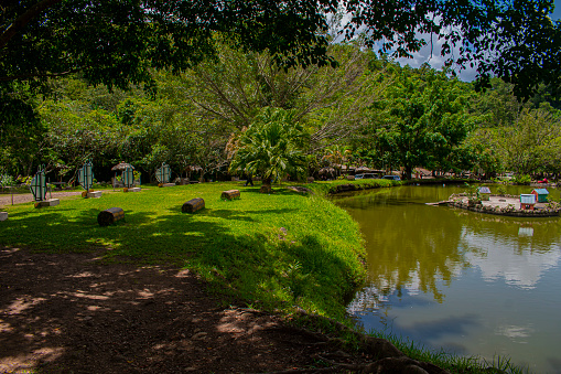 river with beautiful garden with green trees Esquipulas Guatemala