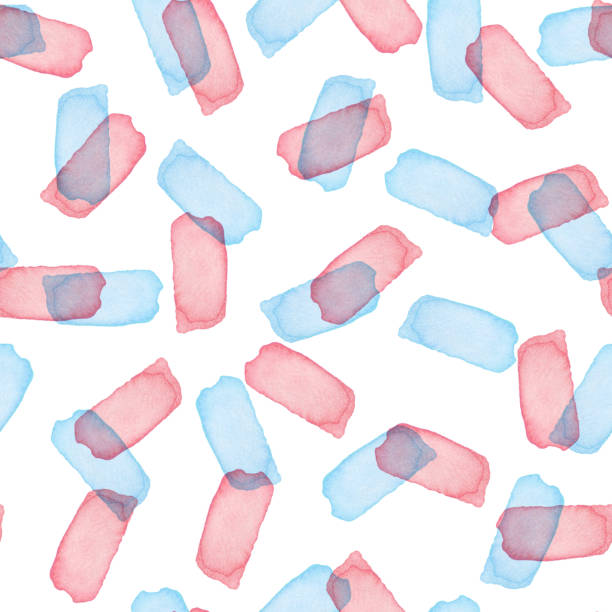 istock Paintbrush Stroke Blot Seamless Watercolor Pattern. Abstract watercolour shapes in Pink and Blue Color. Light Design for Teen Kid and School Clothes 1338911227