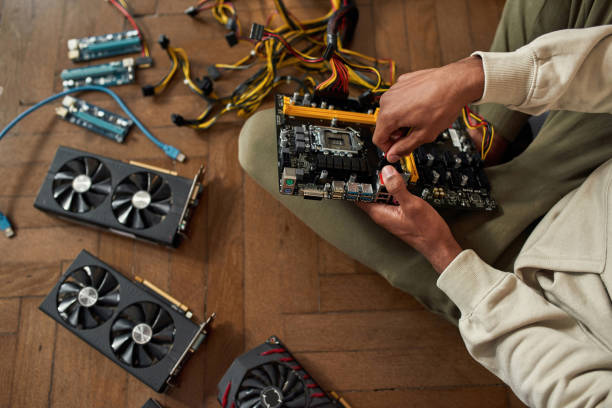 Close up of man repair fix computer hardware