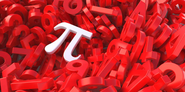 istock Pi, Greek letter, constant irrational number. White color pi on red numbers stack, 3d illustration 1338916959