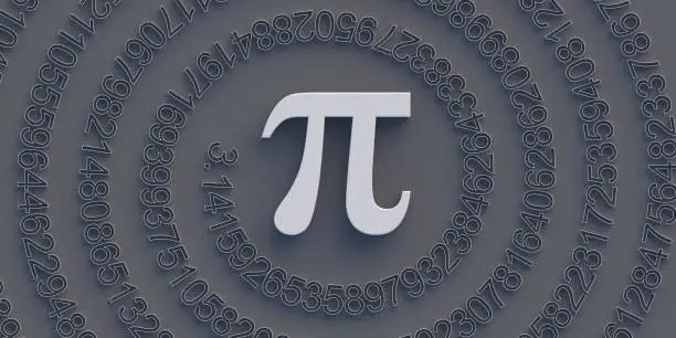 Pi Greek alphabet letter, mathematical symbol and decimal sequence. Constant irrational number, Math and science concept, international PI day March 14. 3d illustration