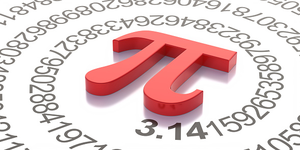 International PI day March 14. Math and science concept, Pi Greek alphabet letter, mathematical symbol and decimal sequence. Constant irrational number, 3d illustration