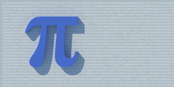 Pi symbol on number digits. Greek alphabet letter, mathematical symbol on decimal sequence. Constant irrational number, Math and science concept, international PI day March 14. 3d illustration