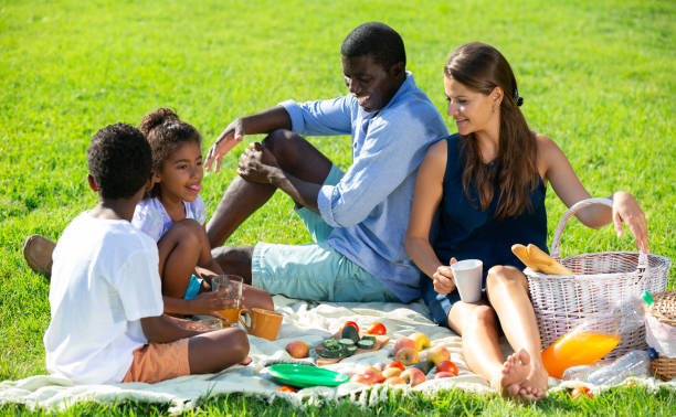 istock Parents with daughter and son at picnic 1338919645