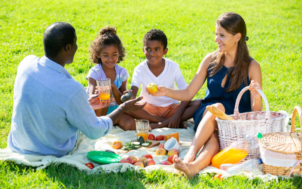 istock Couple with children at picnic 1338919646