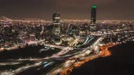 istock Aerial hyperlapse in orbit of santiago de chile at night with car trails passing by 1338922358