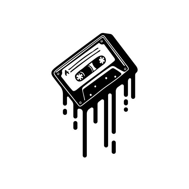 Compact audio cassette mini tiny tattoo or logo. Compact audio cassette mini tiny tattoo or logo. Blackwork. 80s style. mixtape stock illustrations