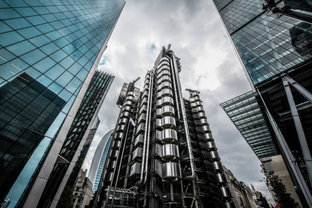 Low Angle View Of Lloyd's Building In London, UK Low Angle View Of Lloyd's Building In London, UK 20 fenchurch street photos stock pictures, royalty-free photos & images