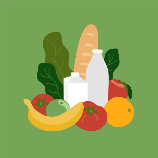 ilustrações, clipart, desenhos animados e ícones de ilustração vetorial de alimentos orgânicos saudáveis, hábitos alimentares, dieta de saúde fresca - carbohydrate ingredient food state choice