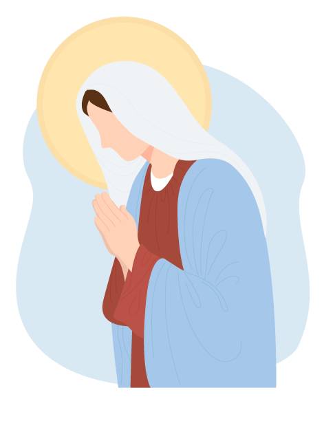 пресвятая богородица, царица небесная. дева мария, матерь божия, безкропотно молится. векторная иллюстрация для христианских и католически - santa maria stock illustrations