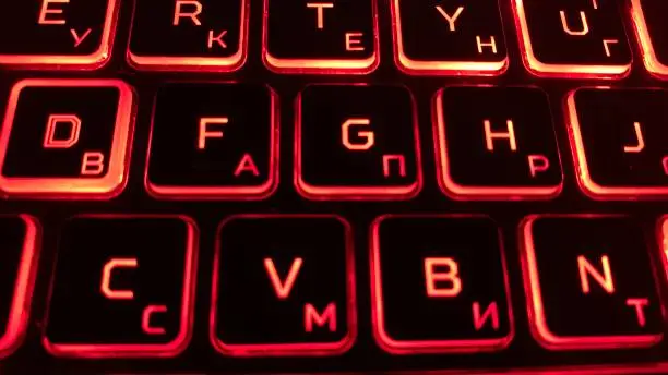 Black and red backlit laptop keypad
