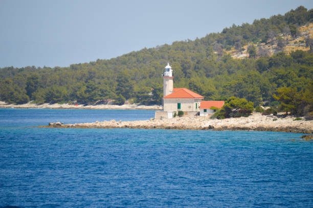 Cape Razanj lighthouse was built in 1874. on far west side of Brač island