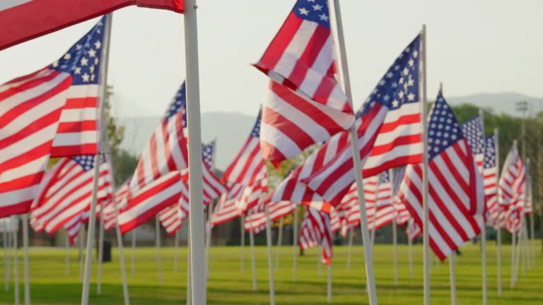 Field of American Flags in Slow Motion