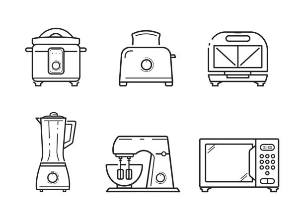 ilustrações de stock, clip art, desenhos animados e ícones de kitchen home appliances icons - torradeira