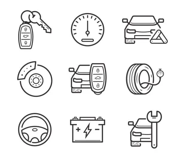 Vector illustration of Car mechanics symbols icons