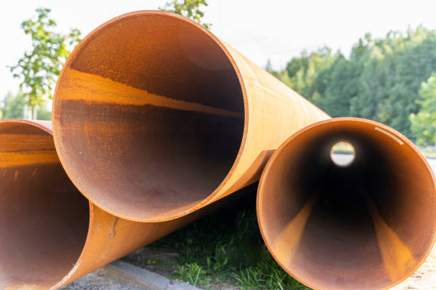 istock Large diameter pipes, Large rusty metal pipes 1338940592