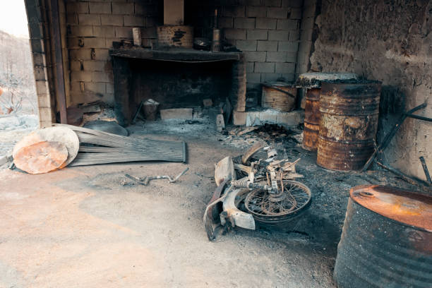 istock Burnt and damaged motorcycle 1338940960