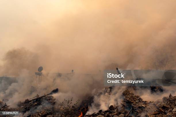 Burning Demolished House Stock Photo - Download Image Now - Climate Crisis, Forest Fire, Fire - Natural Phenomenon