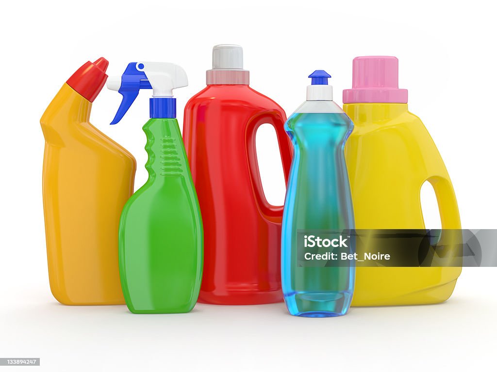 Different detergent bottles on white background Different detergent bottles on white background. 3d Bottle Stock Photo