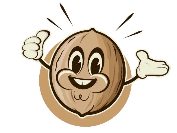 Vector illustration of retro cartoon illustration of a happy nut