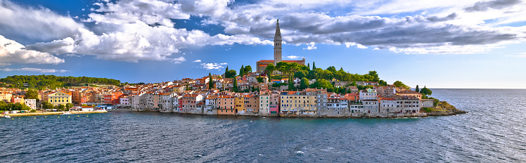 Town of Rovinj historic peninsula view, famous tourist destination in Istria region of Croatia