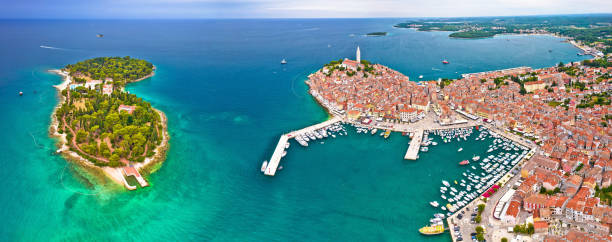 istock Town of Rovinj archipelago aerial panoramic view 1338947656