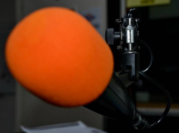 istock Closeup of radio broadcast studio microphone 1338948680