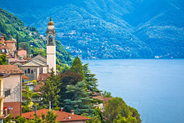 istock Town of Nesso on steep hill on Como Lake waterfront view 1338948708