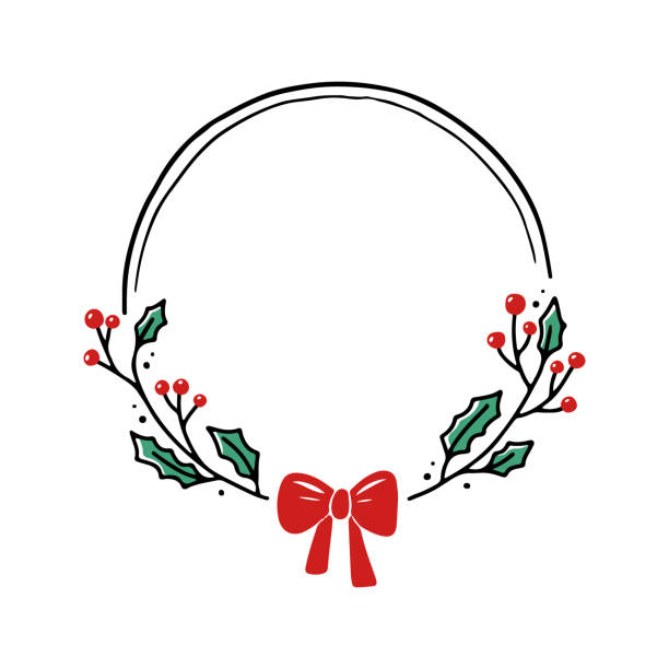 크irtmas 꽃 프레임 원, 둥근 모양. - wreath christmas red bow stock illustrations