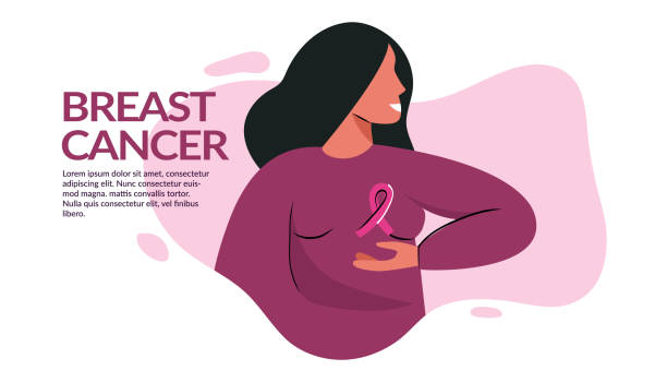 ilustrações de stock, clip art, desenhos animados e ícones de breast cancer awareness banner illustration. faceless woman with pink ribbon. pink october month female healthcare campaign solidarity web template design. pinktober flat vector cartoon illustration - mammogram