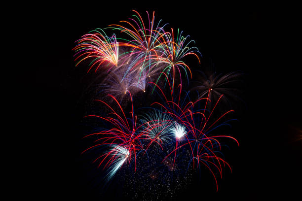 istock Colored fireworks.  Luminous palm trees.  Parties and anniversaries 1338960671