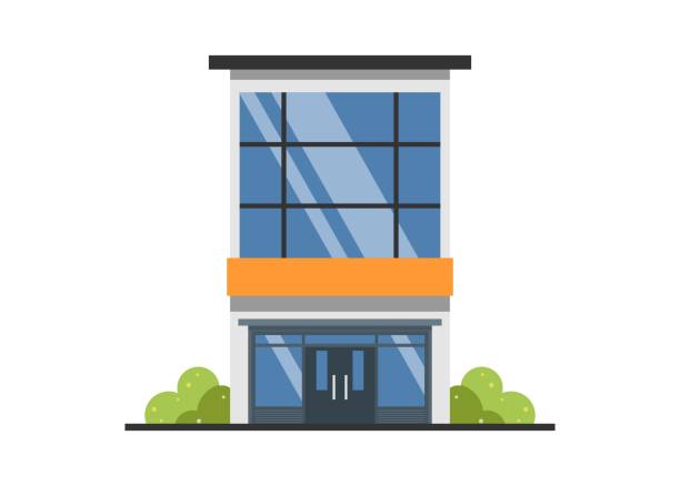 ilustrações, clipart, desenhos animados e ícones de prédio de lojas altas. ilustração plana simples. - office building