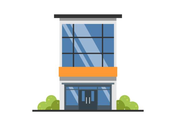 tall shop building. simple flat illustration. - 辦公大樓 幅插畫檔、美工圖案、卡通及圖標