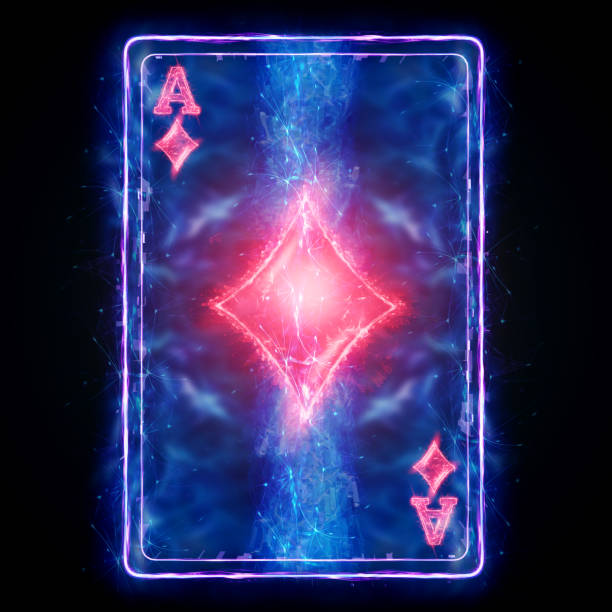 istock neon playing card for poker Ace diamond on a black background isolate. Design template. Casino concept, gambling, header for the site. Copy space, 3D illustration, 3D render. 1338963417