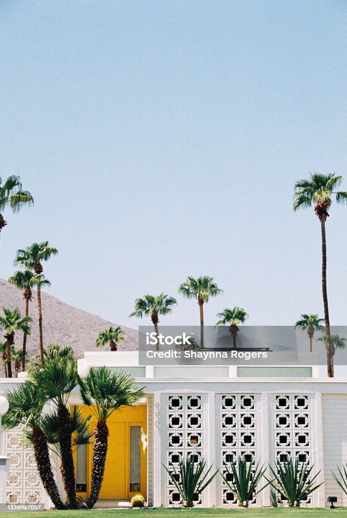 Palm Springs Yellow House 35mm film photo of a house in Palm Springs Palm Springs - California Stock Photo