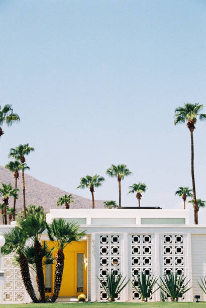 Palm Springs Yellow House 35mm film photo of a house in Palm Springs palm springs california stock pictures, royalty-free photos & images