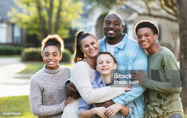 Portrait Of Blended Multiethnic Family Three Children Stock Photo - Download Image Now