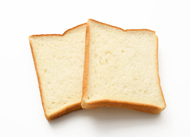 Isolated shot of two slice white bread on white background