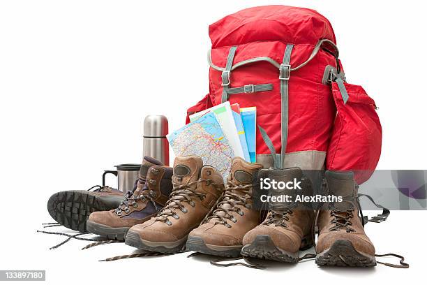 Hiking Оборудование — стоковые фотографии и другие картинки Рюкзак - Рюкзак, Ботинок для ходьбы, Карта