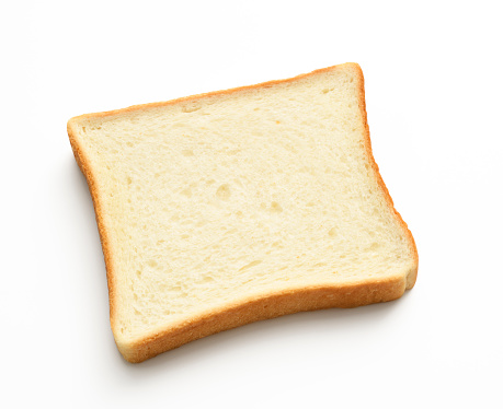 High angle view of slice white bread, isolated on white with clipping path.