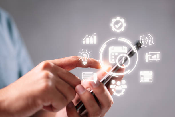 istock Project management business technology concept on mobile screen. 1338973144