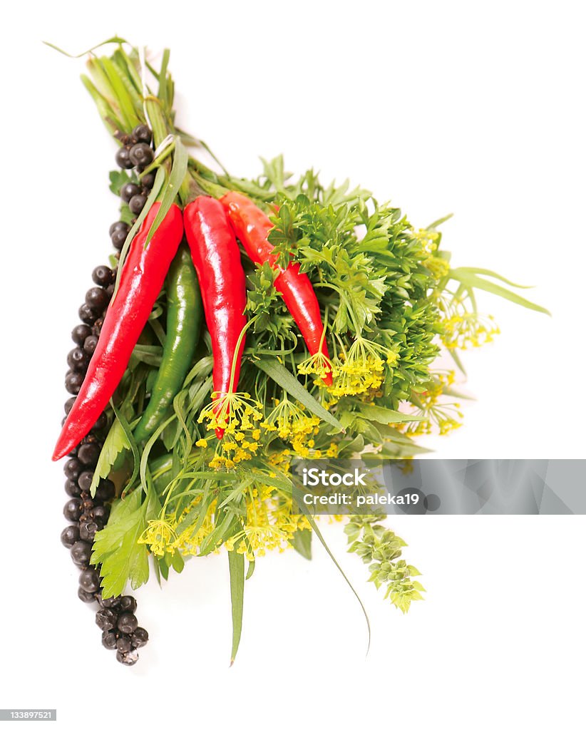 Bouquet of fresh spice Fresh spice herbs bouquet over white background Basil Stock Photo