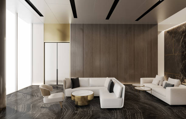 istock Modern interior living hall,decolative with marble and wooden.3D render 1338976639