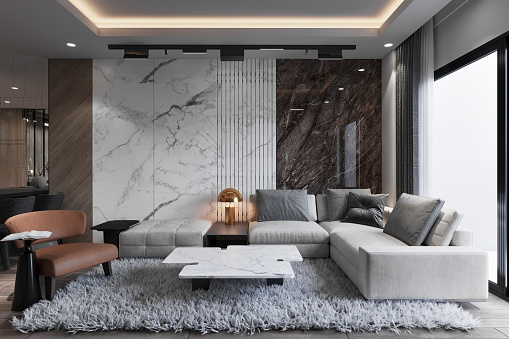 Luxury modern interior of living room.3D render