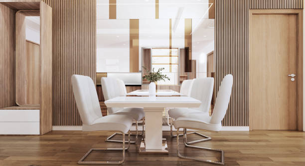 istock Dining room contemporary style with mirror decorate wall.3D render 1338976697