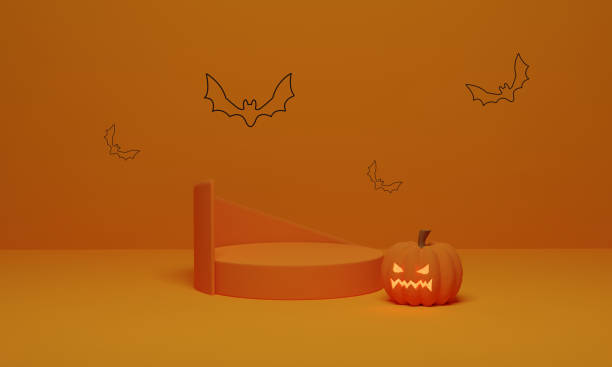 istock 3D rendering. Abstract podium minimal scene for Halloween background. 1338978750