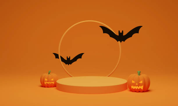 istock 3D rendering. Abstract podium minimal scene for Halloween background. 1338978762