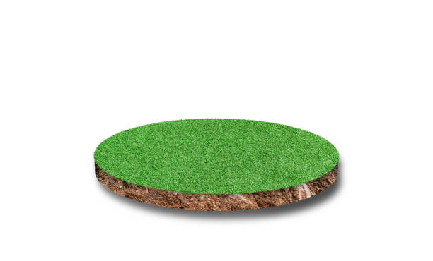 istock Soil round cross section with green grass field isolated on white background. 1338978835